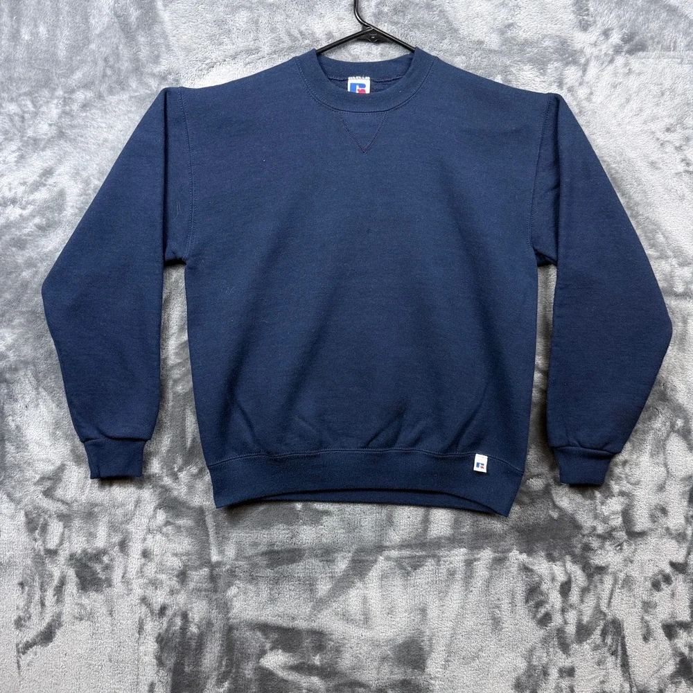 Russell Athletic Sweatshirt Youth L Navy Blue Crewneck V-Stitch USA Fleece